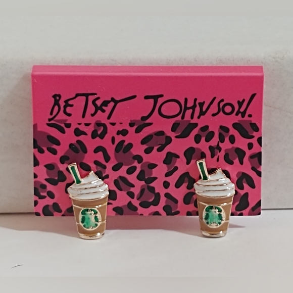 "Starbucks" look iced coffee cream foam enamel gold stud earrings brown/white - Picture 2 of 4